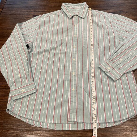 American Eagle Men's Sz M Green Red White Striped Relaxed Fit Shirt - Picture 10 of 13
